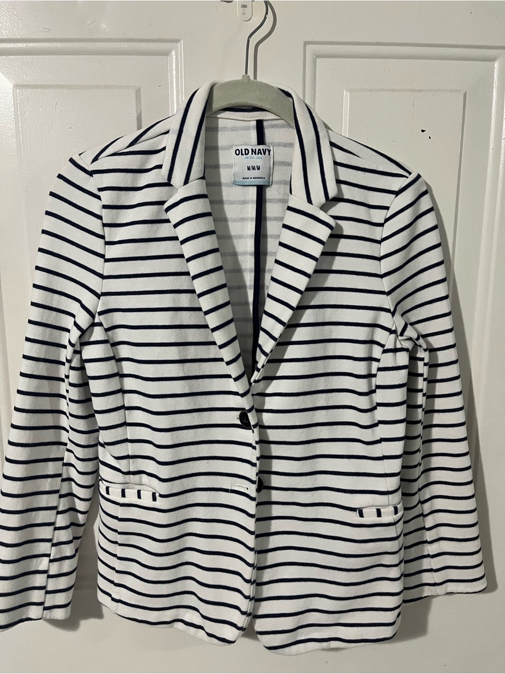 Old Navy White and Navy Striped Knit Blazer